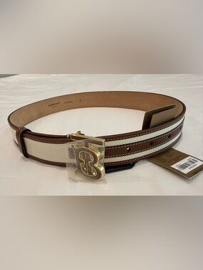 Burberry Brown & White Canvas Leather TB logo belt. Size S fit size 70 to 75